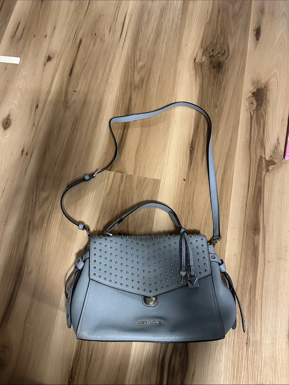 Studded Top-Handle Crossbody Bag in Light Blue